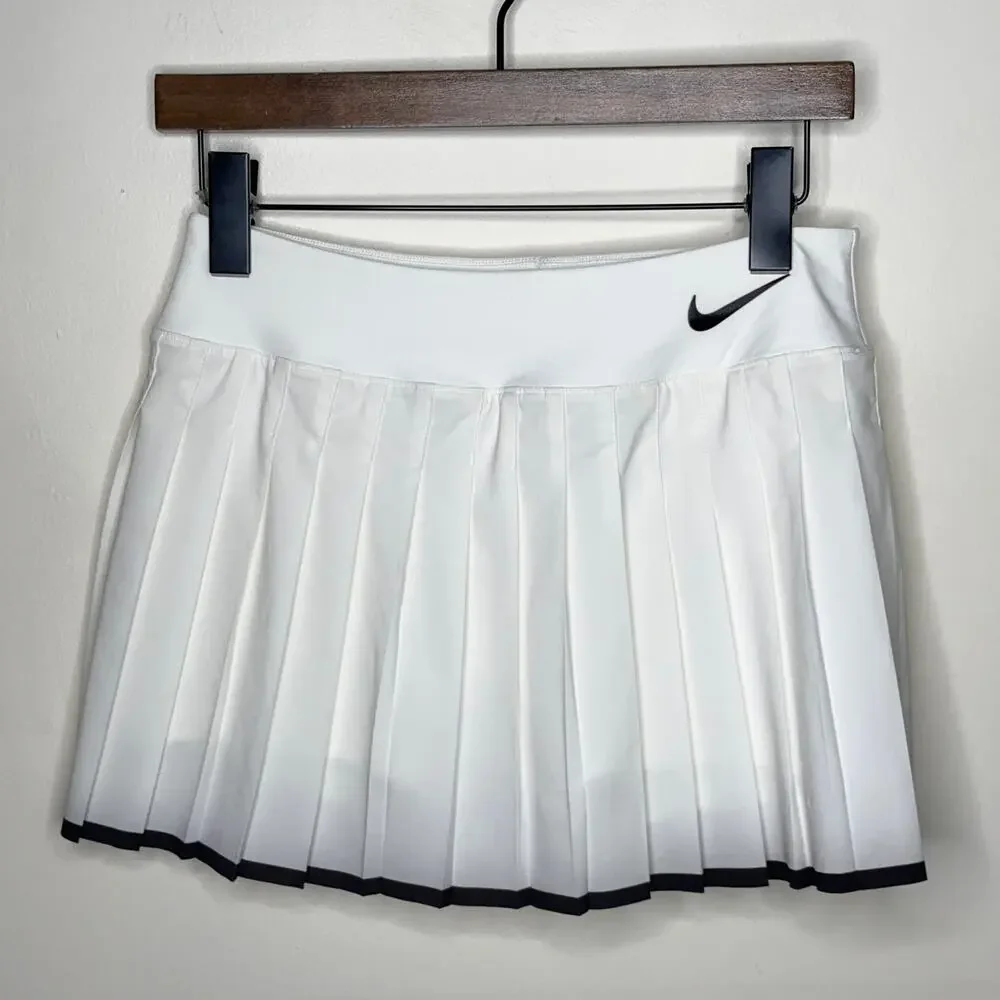 Nike White Crop Top and White Pleated Mini Skirt with Black Accents
